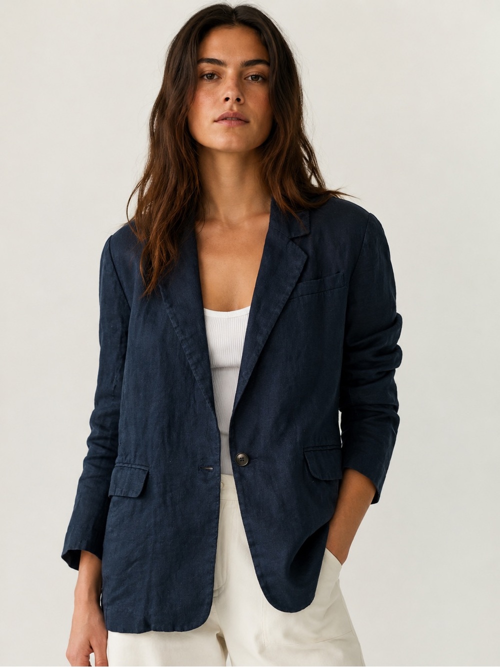 Abercrombie & Fitch navy blue linen blazer size S - Picture 1 of 8